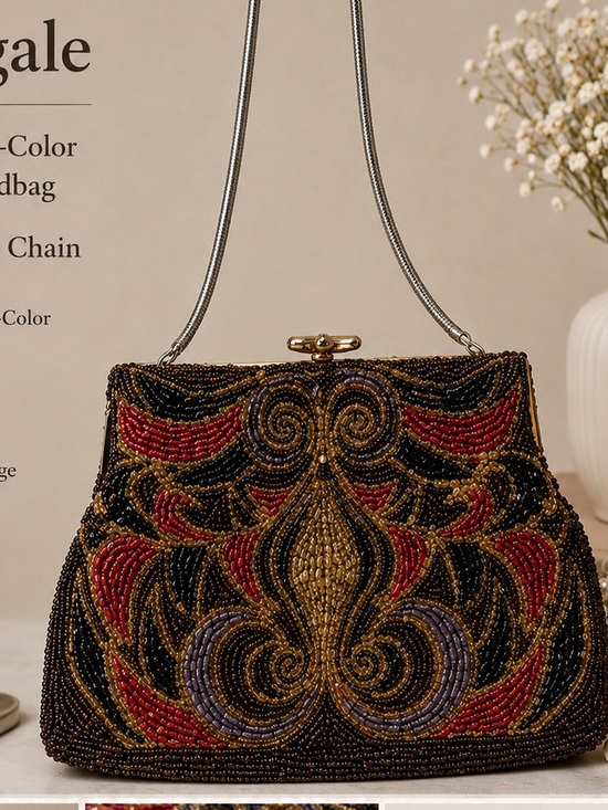 La Regale Handbags - vintage La Regale multi-color beaded handbag,
 50’s 60’s metal chain